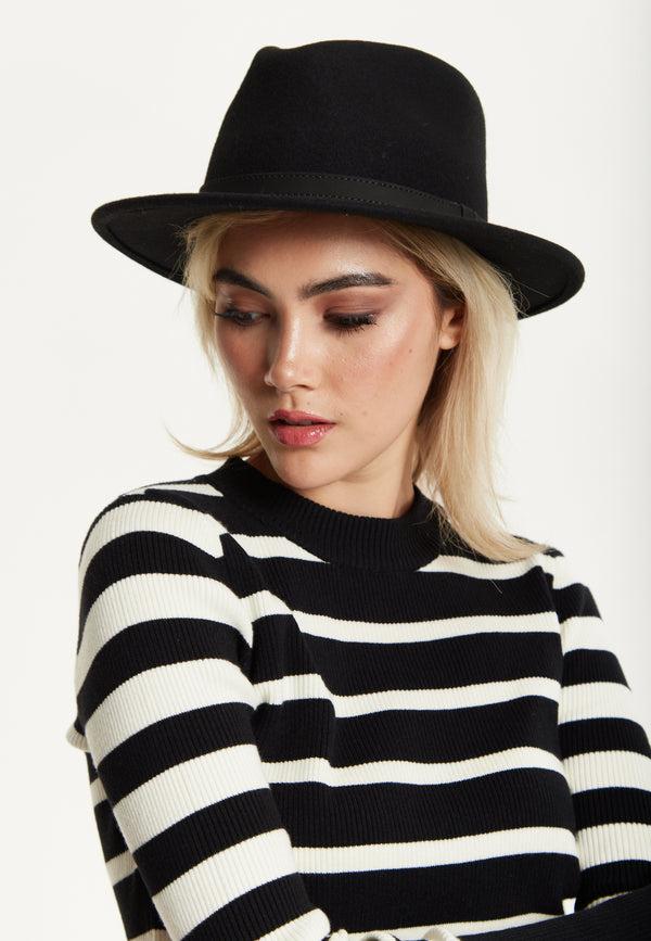 Liquorish Black Wool Fedora Hat