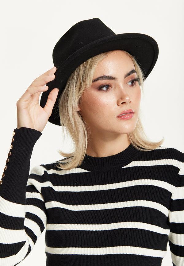 Liquorish Black Wool Fedora Hat