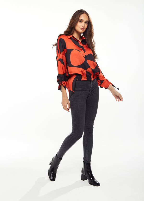 Liquorish Liquorish Blouse With Oversized Polka Stripe Pattern In Red & Black