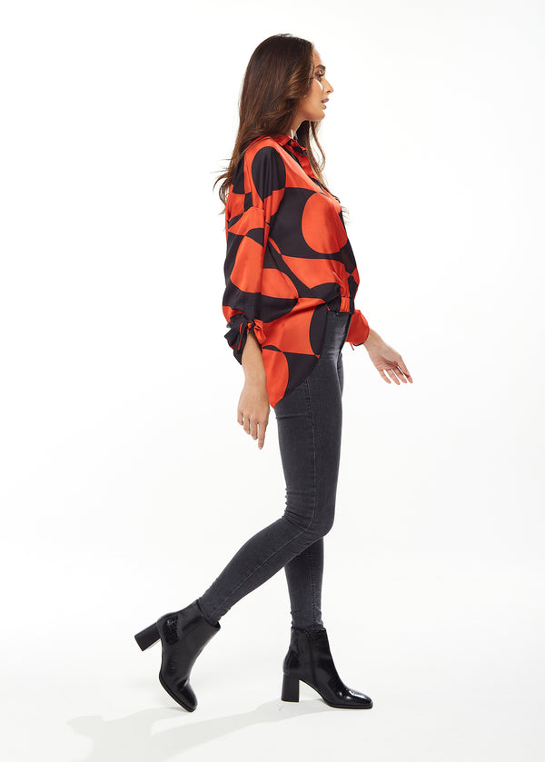 Liquorish Liquorish Blouse With Oversized Polka Stripe Pattern In Red & Black