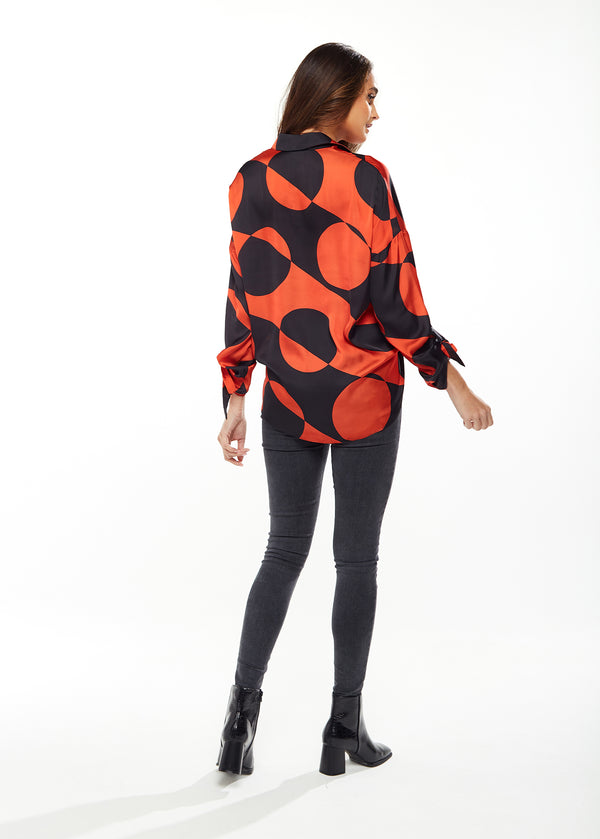 Liquorish Liquorish Blouse With Oversized Polka Stripe Pattern In Red & Black