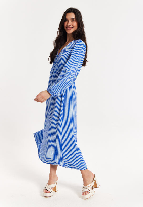 Liquorish Blue And White Striped Maxi Dress