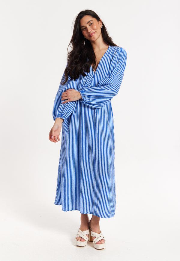 Liquorish Blue And White Striped Maxi Dress