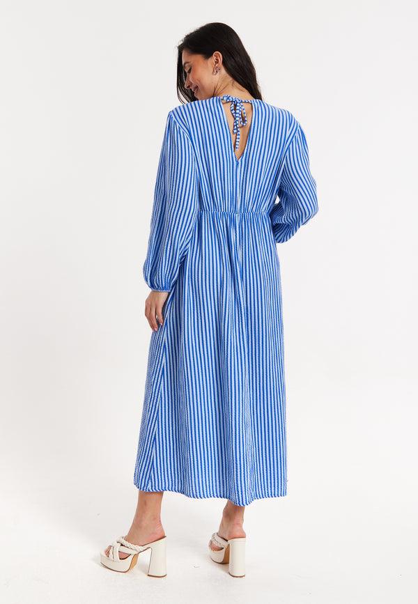 Liquorish Blue And White Striped Maxi Dress