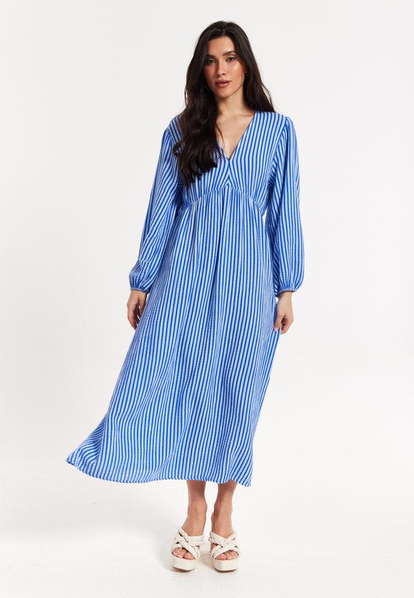 Liquorish Blue And White Striped Maxi Dress
