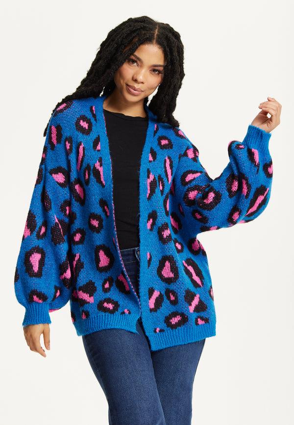 Liquorish Blue Leopard Print Cardigan