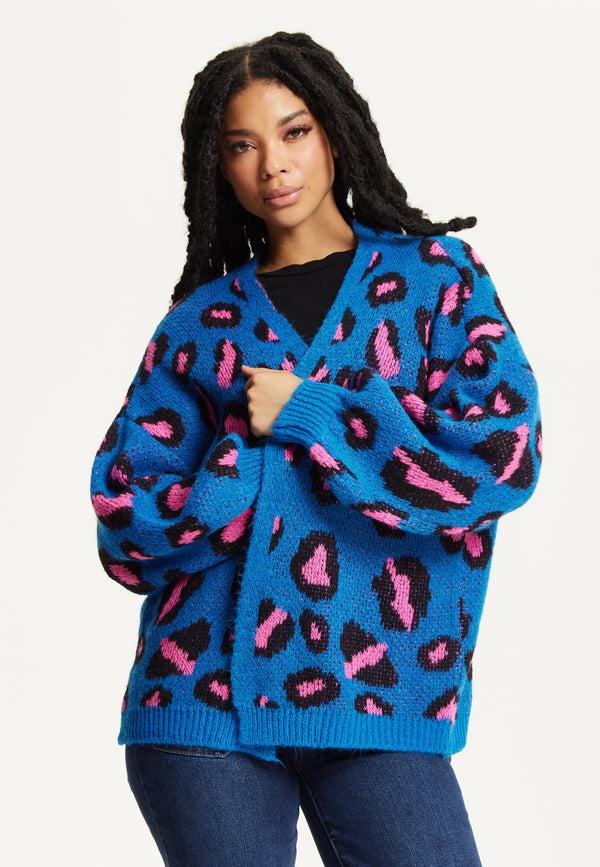 Liquorish Blue Leopard Print Cardigan