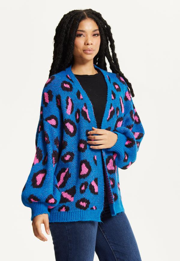 Liquorish Blue Leopard Print Cardigan