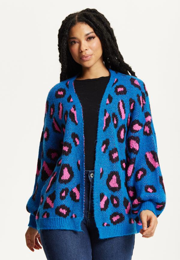 Liquorish Blue Leopard Print Cardigan