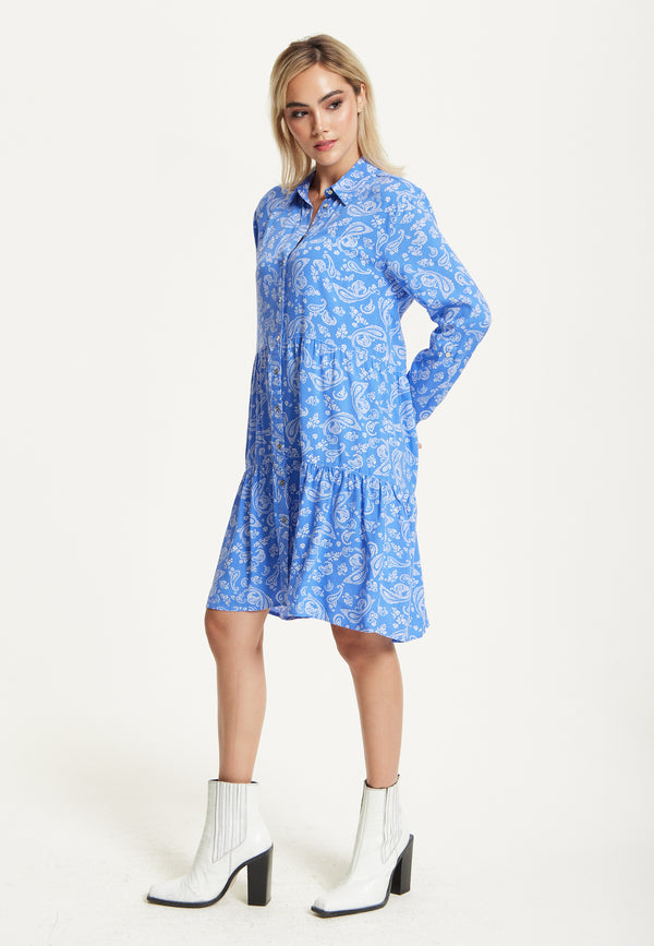 Liquorish Blue Paisley Shirt Dress