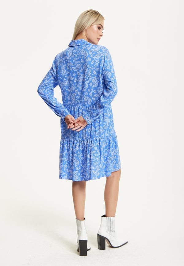 Liquorish Blue Paisley Shirt Dress