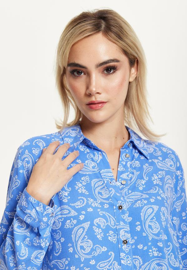 Liquorish Blue Paisley Shirt Dress