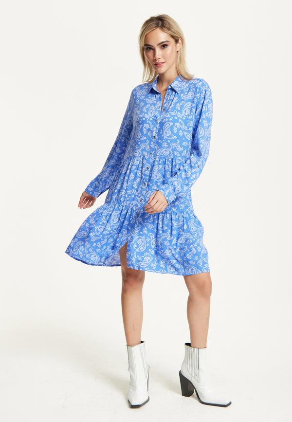 Liquorish Blue Paisley Shirt Dress