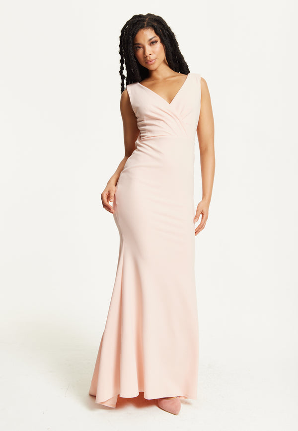 Liquorish Blush Pink Draped Back Maxi Dress
