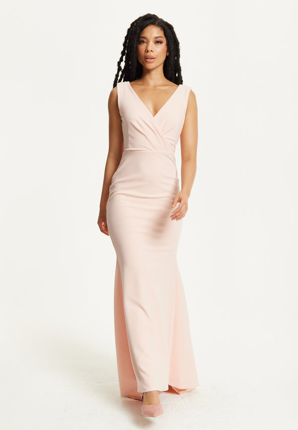 Liquorish Blush Pink Draped Back Maxi Dress