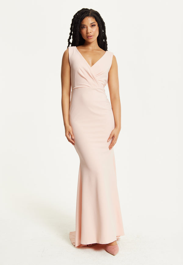 Liquorish Blush Pink Draped Back Maxi Dress