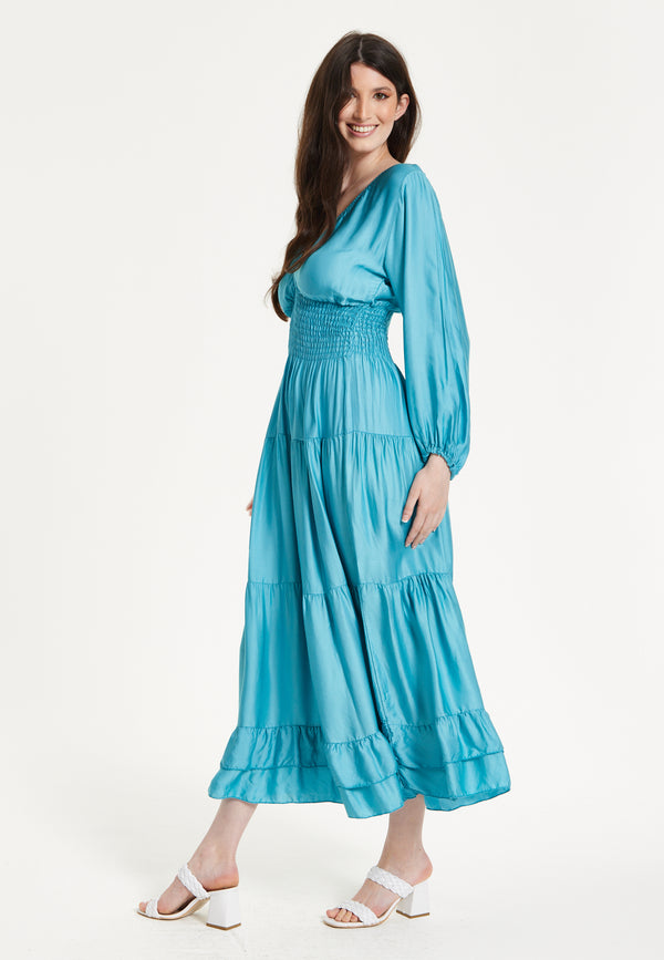 Liquorish Bright Blue Tiered Midi Dress