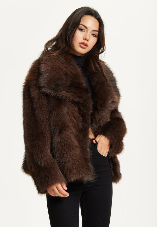 Liquorish Brown Faux Fur Coat