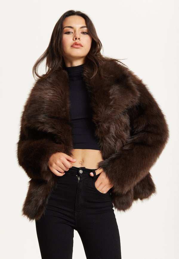 Liquorish Brown Faux Fur Coat