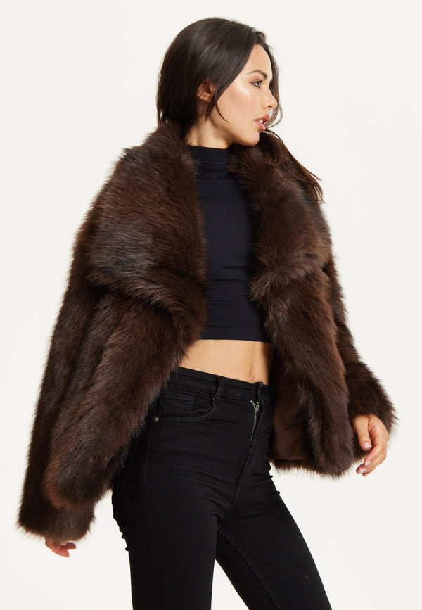 Liquorish Brown Faux Fur Coat