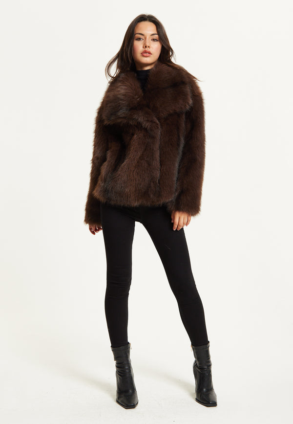 Liquorish Brown Faux Fur Coat