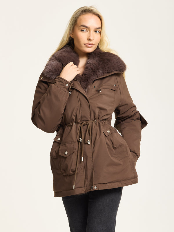 Liquorish Brown Faux Fur Parka Coat