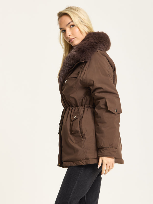 Liquorish Brown Faux Fur Parka Coat