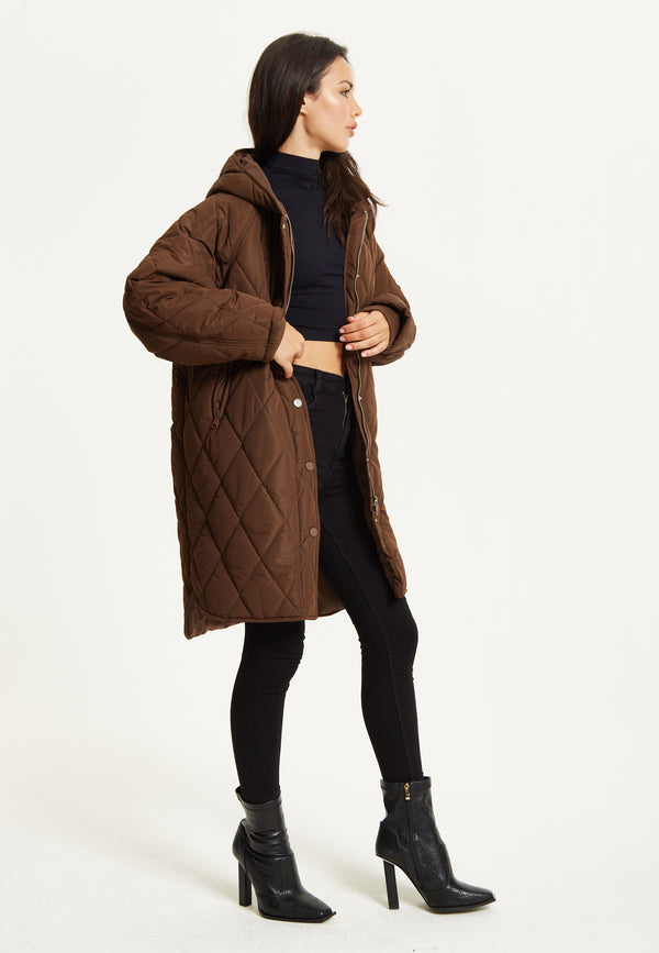 Liquorish Brown Quilted Oversized Hooded Coat