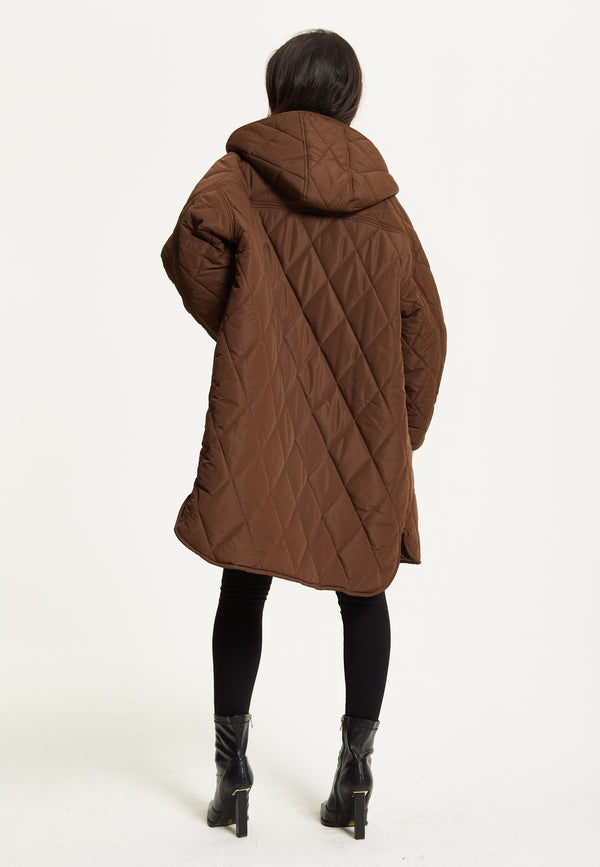 Liquorish Brown Quilted Oversized Hooded Coat