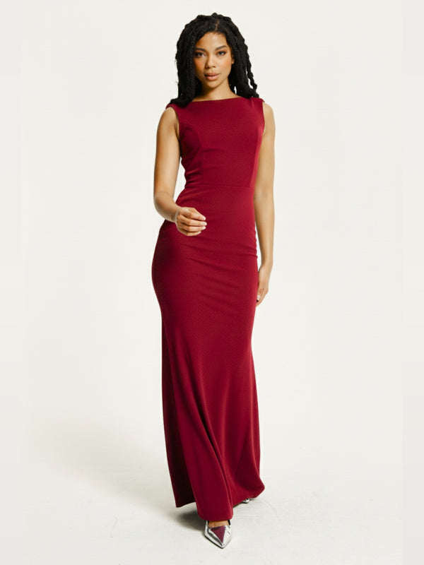 Liquorish Burgundy Draped Cowl Back Maxi Dress