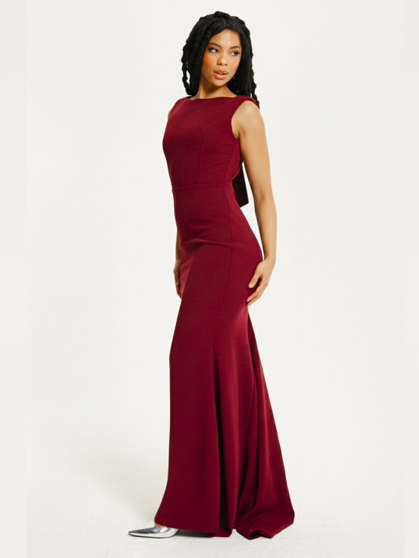 Liquorish Burgundy Draped Cowl Back Maxi Dress