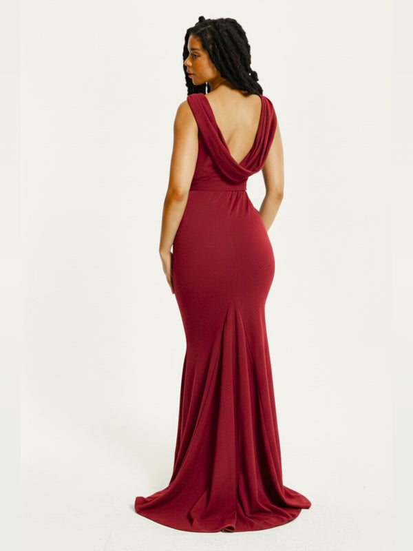 Liquorish Burgundy Draped Cowl Back Maxi Dress
