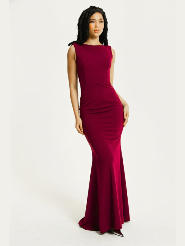Liquorish Burgundy Draped Cowl Back Maxi Dress