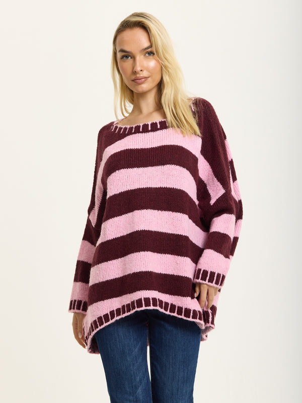 Liquorish Burgundy Pink Stripe Wool Blend Jumper