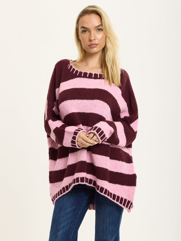 Liquorish Burgundy Pink Stripe Wool Blend Jumper