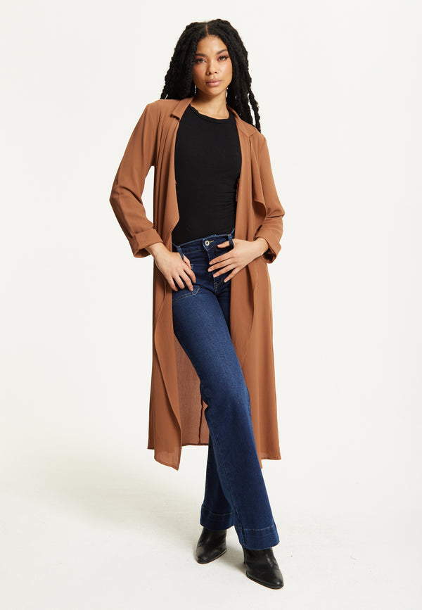 Liquorish Camel Waterfall Duster Coat