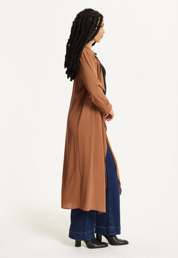 Liquorish Camel Waterfall Duster Coat