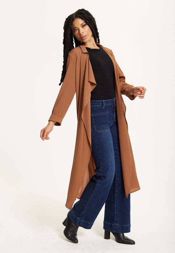 Liquorish Camel Waterfall Duster Coat
