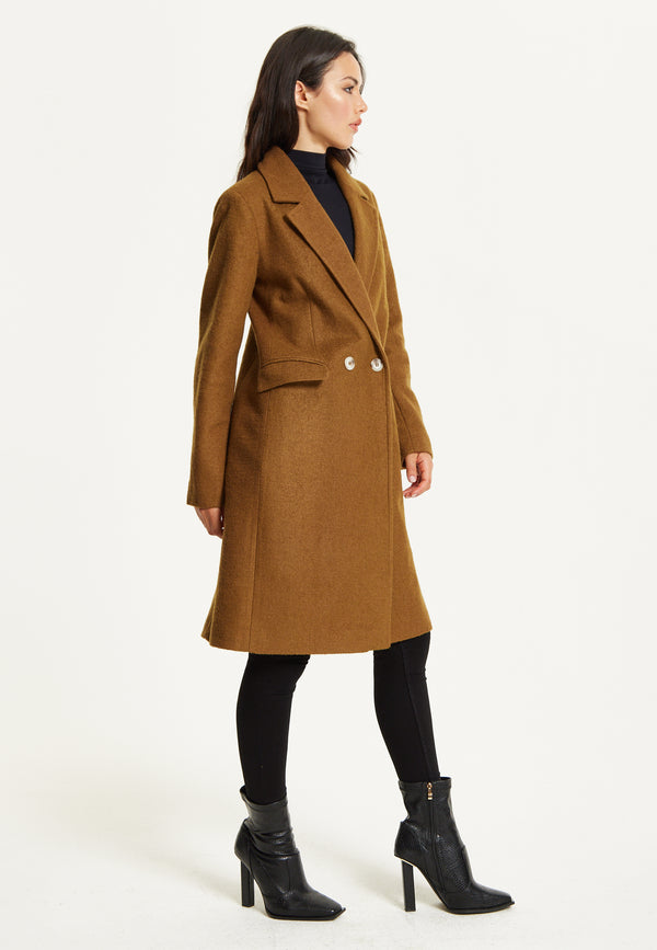 Liquorish Camel Wool Blend Double Breasted Coat