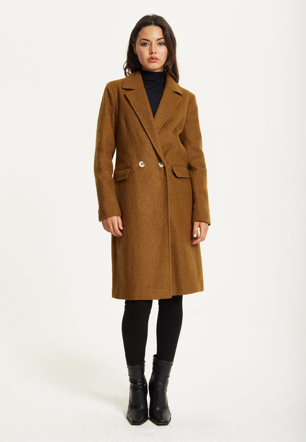 Liquorish Camel Wool Blend Double Breasted Coat