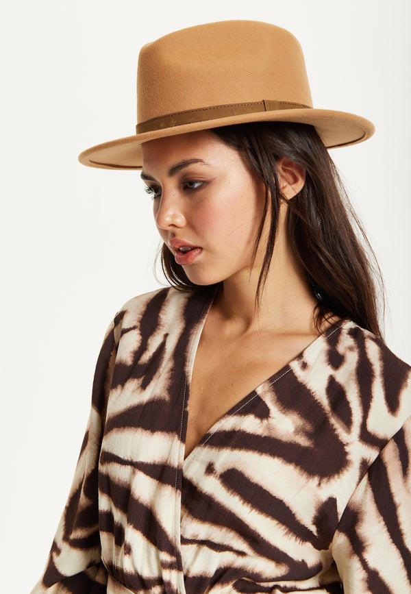 Liquorish Camel Wool Fedora Hat