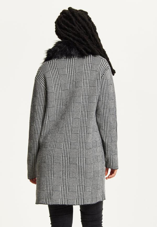 Liquorish Checked Coat With Faux Fur Collar