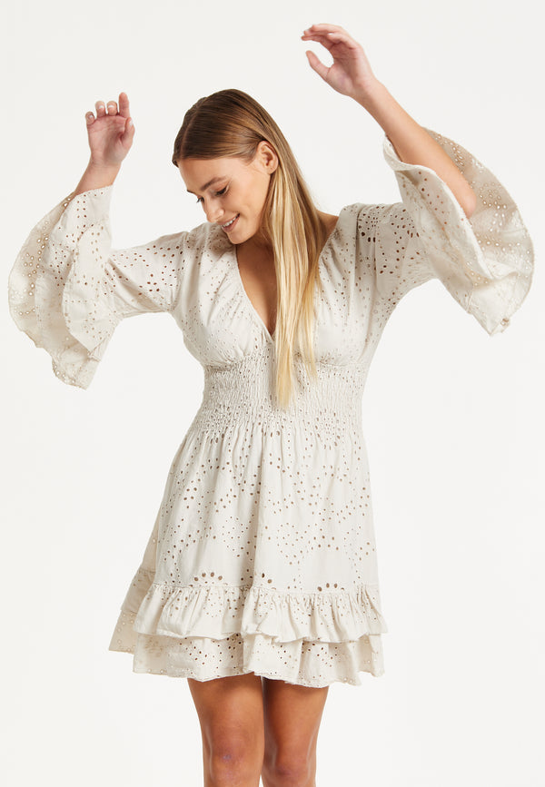 Liquorish Cream Broderie Anglaise Mini Dress