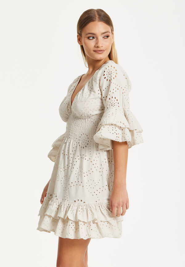 Liquorish Cream Broderie Anglaise Mini Dress