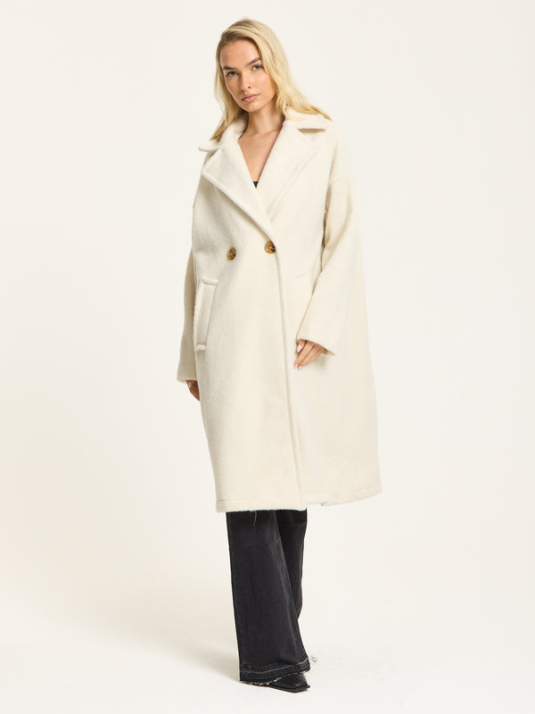 Liquorish Cream Wool Blend Double Breasted Coat