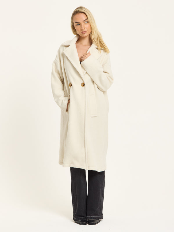 Liquorish Cream Wool Blend Double Breasted Coat