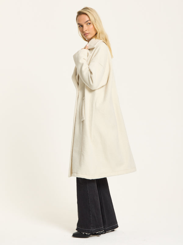 Liquorish Cream Wool Blend Double Breasted Coat