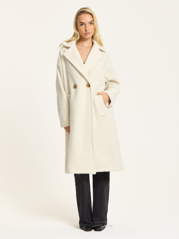 Liquorish Cream Wool Blend Double Breasted Coat
