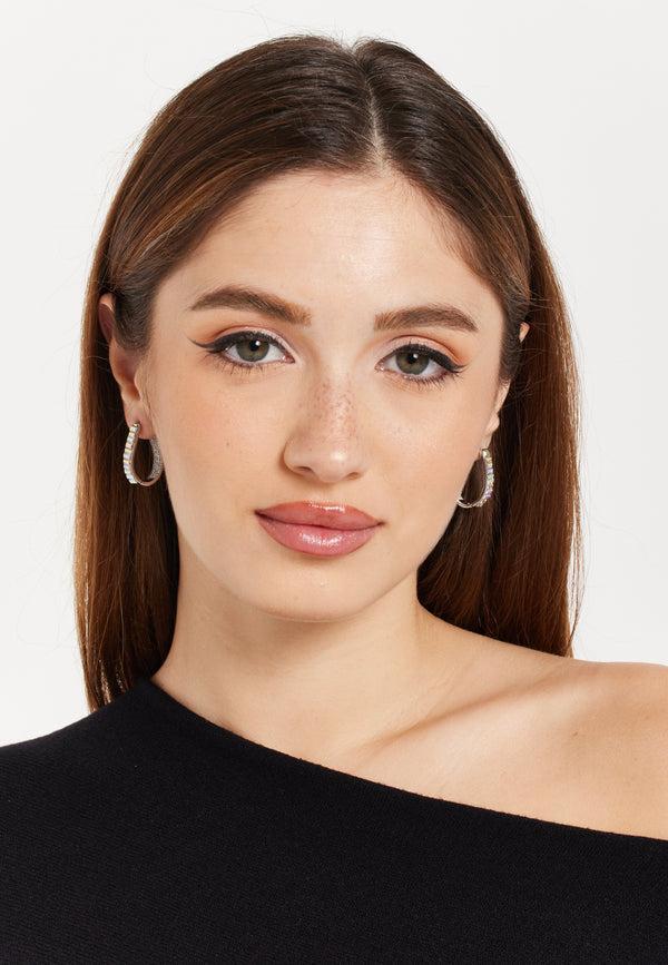 Liquorish Crystal Oval Hoop Earrings