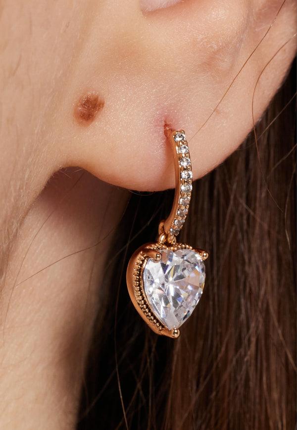 Liquorish Diamond Heart Gold Drop Dangle Earrings